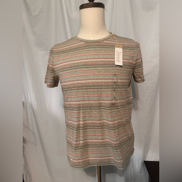 NWT Women’s SZ Med Short Sleeve Striped Top. Natural Reflections. Stretch. Comfy - Picture 1 of 7